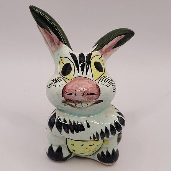 Vintage Hand Painted Tonala Ceramic Bunny Rabbit 4" Tall Mexico - Picture 1 of 8